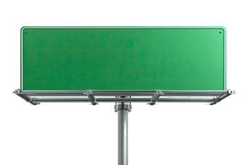 Blank, large, green highway billboard.  Metal framework supports.  Isolated on black