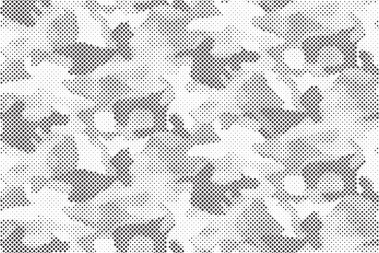 Abstract halftone seamless camouflage pattern. Repeating digital dotted hexagonal camo military texture background. Abstract modern fabric textile ornament. Vector illustration.