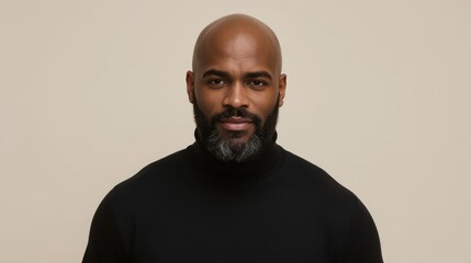 Obraz premium Bald Black Man with Salt and Pepper Beard Wearing a Black Turtleneck Male