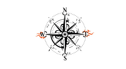 Fototapeta premium Vector Compass Rose Illustration with Nautical Style and Orange Flame Accents