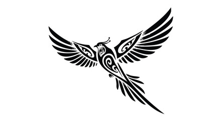 Obraz premium Minimalist Vector Illustration of Abstract Bird with Ornamental Tribal Style in Black