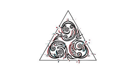 Minimalist Vector Pattern with Triangular Swirling Design in Black Red Blue Colors