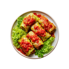 Delicious Stuffed Cabbage Rolls with Tomato Sauce, Overhead Shot