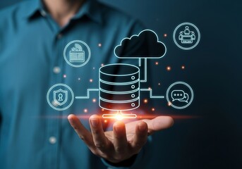 Illustration of cloud computing in human hand