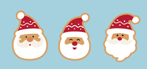 Set of Santa Claus Gingerbread Man flat vector.
Cute Christmas gingerbread in the shape of Santa Claus.
santa claus head ginger cookie  illustration. 
Good for greeting card,poster, banner, leaflet.
