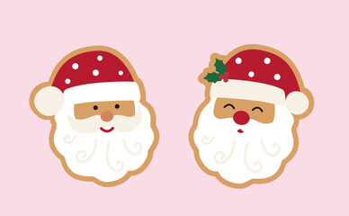 Set of Santa Claus Gingerbread Man flat vector.
Cute Christmas gingerbread in the shape of Santa Claus.
santa claus head ginger cookie  illustration. 
Good for greeting card,poster, banner, leaflet.