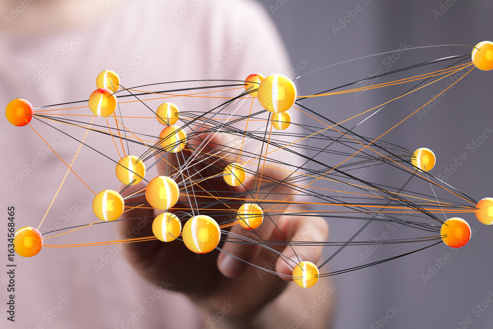 Poster abstract image of a network connection, showing interconnected nodes and lines.