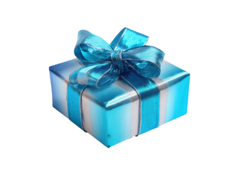 Blue gift box with ribbon and bow image, Isolated, Png Transparent Background