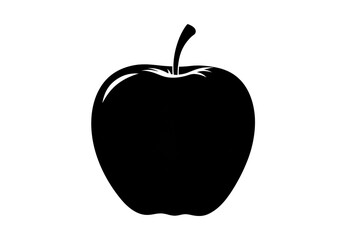 Fototapeta premium A simple black silhouette of an apple with a stem on a plain white background illustration view