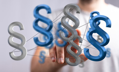 Abstract image of interconnected paragraph symbols representing legal concepts, laws, and...
