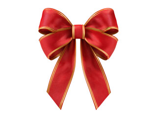 Naklejka premium Festive red ribbon bow with gold trim image, Isolated, Png Transparent Background