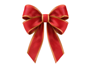 Festive red ribbon bow with gold trim image, Isolated, Png Transparent Background