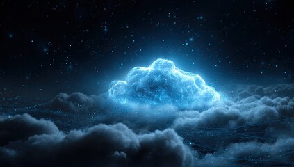 Glowing cloud in a starry night sky