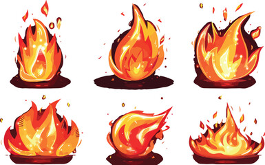 Fire illustrations set colorful animation