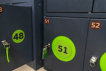 Simple locker storage with numbered keys. Secure bag storage lockers with numbered keys convenient...