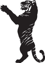Fototapeta premium Tiger Playing Paws reaching out or swatting at an object, playful stance. full length silhouette black vector illustration