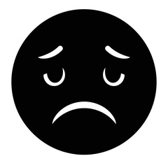 Vector art of black sad face icon expressing unhappiness and negative emotion, isolated on white background