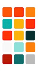 A vertical grid of 12 square color swatches, showcasing a vibrant palette of warm and cool tones.  Each square is a solid hue