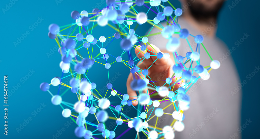 Aufkleber abstract image of a hand interacting with a complex network. ideal for technology, science, and conn