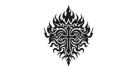 Obraz premium Vector Illustration of Flame Design with Cross Central Element in Gothic Style Black Color