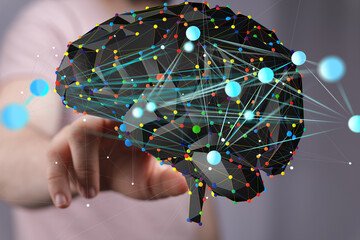 Abstract image of a brain's neural network, representing AI, technology, and connectivity.