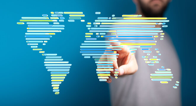 Abstract world map, digital connection, global network, technology, internet, data, communication, online, worldwide, future.