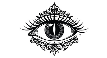 Elegant Vector Eye Illustration with Ornamental Details in Black and White in Modern Decorative Style