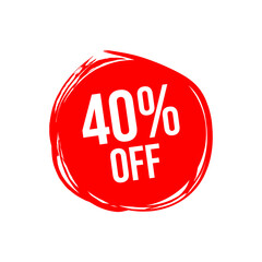 Vector Illustration 40 Percent Off Banner. Modern Red Web Label