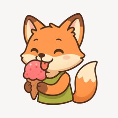Cute fox enjoying ice cream.