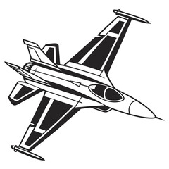 Modern Fighter Jet Icon – Black and White Minimalist Vector Silhouette of Military Aircraft Isolated for Aviation Graphics