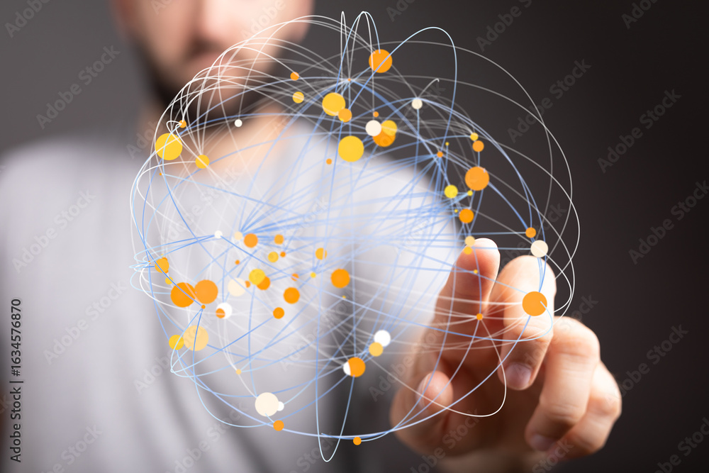 Aufkleber abstract image of a man interacting with a digital network. perfect for technology, connectivity, an