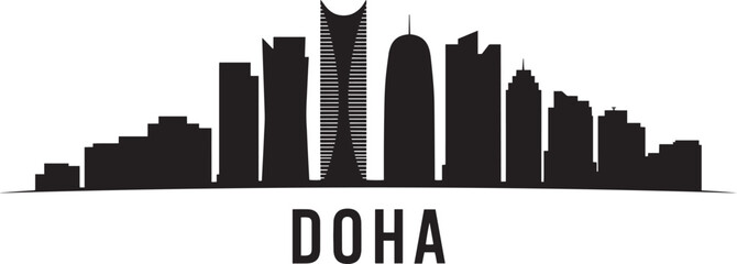 Obraz premium Doha Skyline Silhouette Vector Illustration A Detailed Cityscape of Qatar Capital City