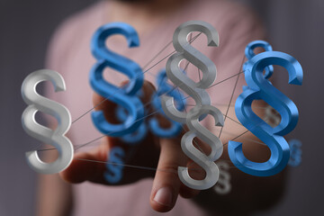 Abstract image of interconnected paragraph symbols, representing legal network, law, and...