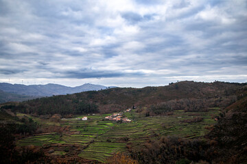 A stunning view of the terraced fields in Sistelo, Portugal, a unique and rural landscape known as the 'Little Portuguese Tibet'