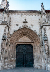 Gothic Portal and Bronze Doors of the Church of San Lesmes Abad in Burgos, Spain.