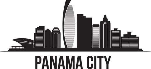 Fototapeta premium Panama City Skyline Silhouette Vector Illustration of Panama Cityscape Design