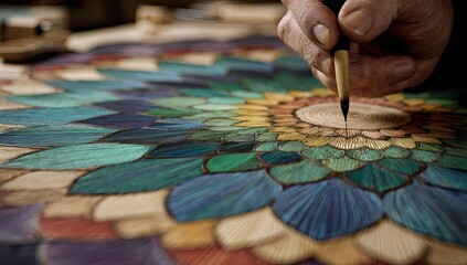 Detailed wood art, radial design
