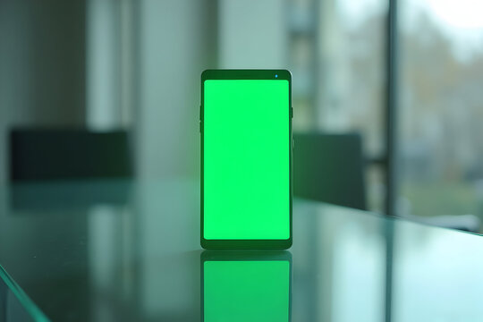 Phone with Green Screen Standing on Table for Product Mockup - Powered by Adobe