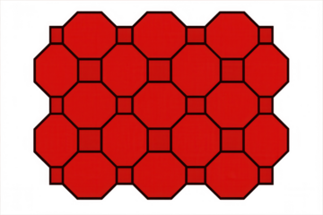 Seamless red octagon and square tile pattern with transparent background, creating a vibrant and geometric design
