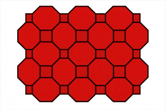Seamless red octagon and square tile pattern with transparent background, creating a vibrant and geometric design - Powered by Adobe