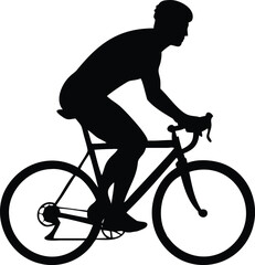 Obraz premium Person Riding Bicycle Icon – Solid Black Silhouette Vector of Cyclist in Motion for Transport, Fitness, and Outdoor Design