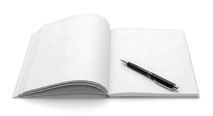 Open Book with Blank Pages and Pen: Ready for Your Creativity, Writing, or Journaling Project Layout.