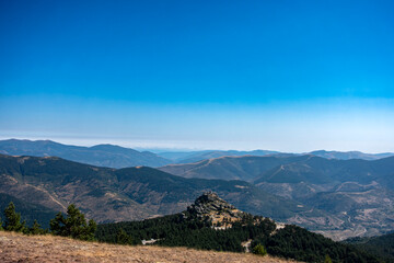 Panoramic mountain landscape of the Lagunas Glaciares de Neila Natural Park. Burgos, Castile and...