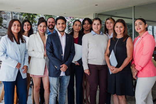 portrait of latin business teamwork or diverse men and women working at office in Mexico Latin America, hispanic big group of people employees in a company 