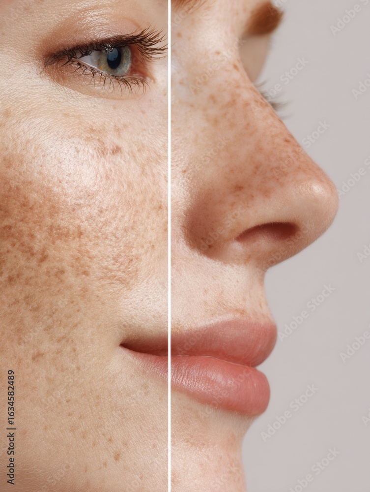 Poster close-up of skin texture showing improvement overlays with side for copy enhancement