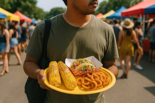 Street food festival delight captured.