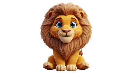 Fototapeta premium Cartoon Lion Smiling with Brown Mane Sitting on White Background