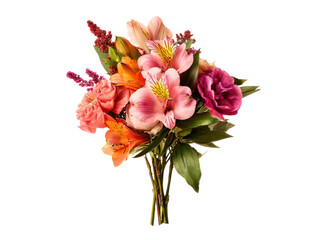 Fototapeta premium Pink orange purple floral arrangement vibrant blooms flowers, Isolated, Png Transparent Background