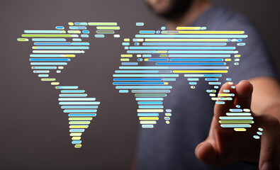 Abstract world map graphic.  Digital technology, global business, internet connection concept.