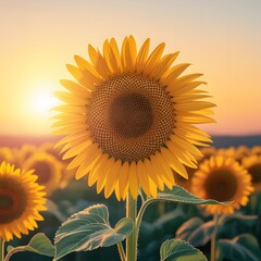 Obraz premium Radiant Sunflower Field at Sunset A Symphony of Golden Hues and Floral Beauty Captivating the Essence of Summer